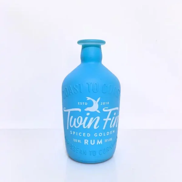 700ml Custom painted glass bottle for rum with embossed logo