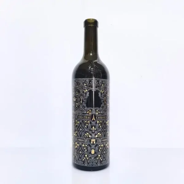 750ml tall glass wine bottle with decal