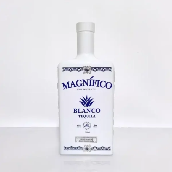 Square tequila glass bottle with white painting
