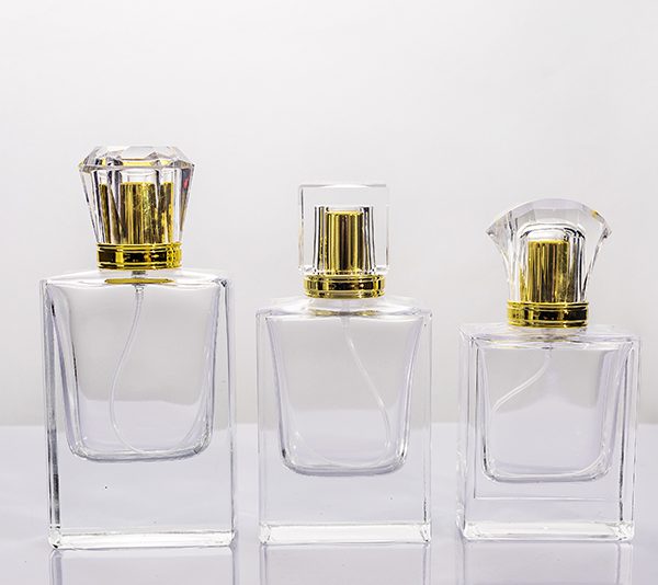 30 50 100ml Square Clear Glass Perfume Bottle with Crystal Cap