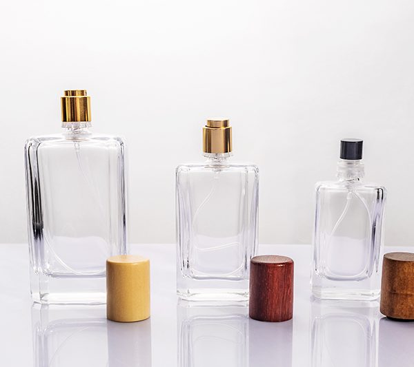 30ml 50ml 100ml Clear Glass Perfume Bottle with Wood & Metal Cap Options