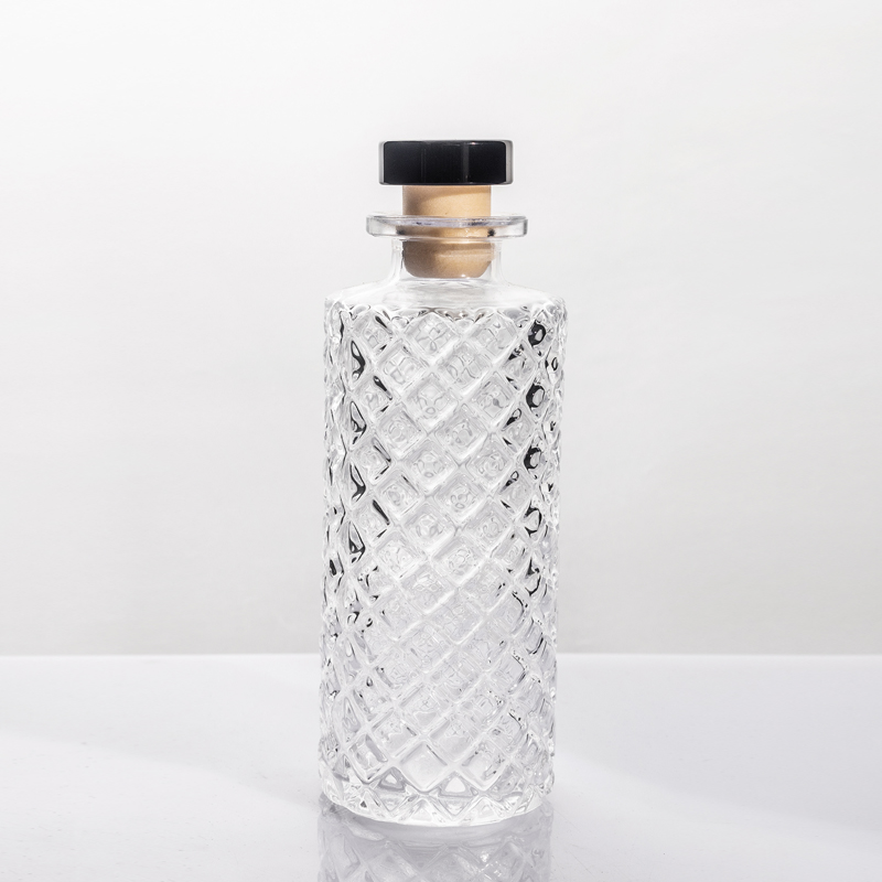 180ml Diamond‑Embossed Cylindrical Clear Glass Diffuser Bottle