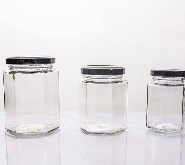 Various-sized Clear Jars of Rhombic-shaped with Customize Screw Lid