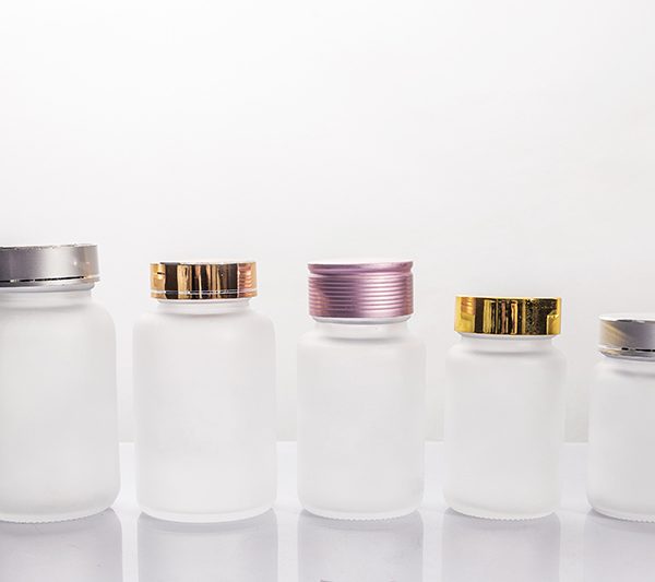 80ml 100ml 120ml 150ml Frosted Glass Supplement Bottle Series with Multi‑Color Metal Caps