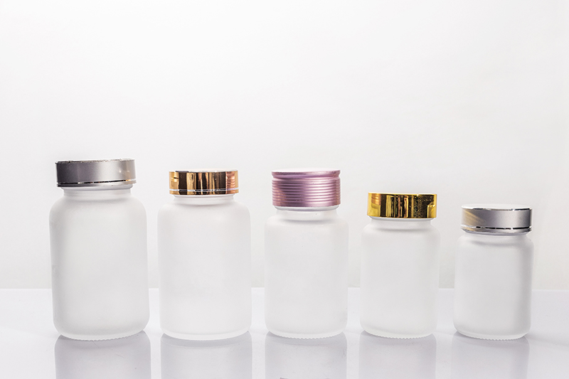 80ml 100ml 120ml 150ml Frosted Glass Supplement Bottle Series with Multi‑Color Metal Caps