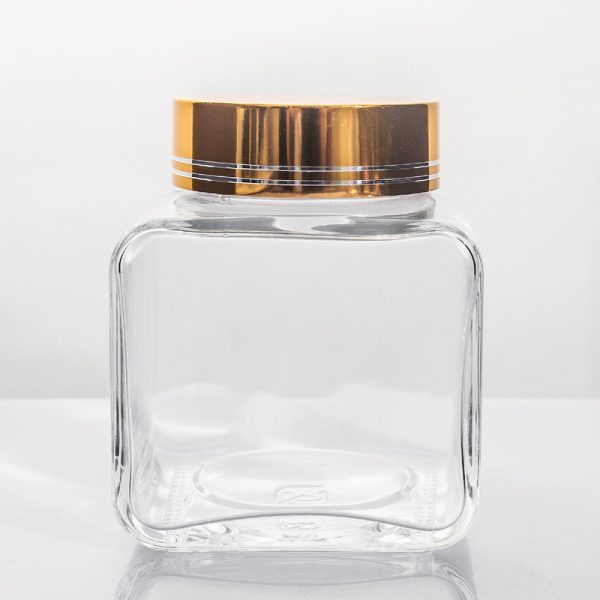 546ml Rounded‑square Glass Jar Paired with a Glossy Gold Metal Lid