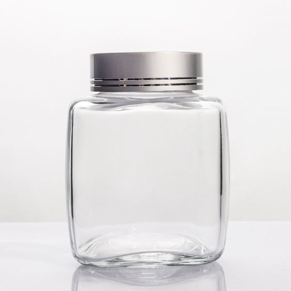 385ml Rounded‑square Glass Jar with Brushed Silver Metal Lid