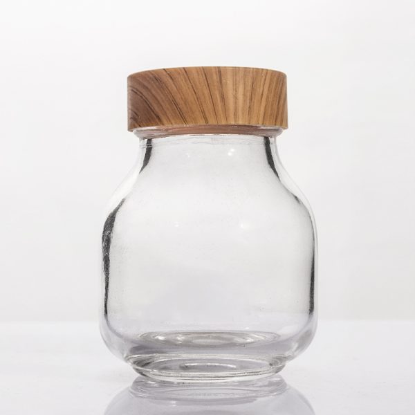 90ml Premium Clear Glass Jar with Airtight Wood‑grain Lid