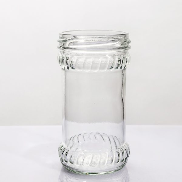 280ml Glass Jar with Elegant Embossed Design on the Neck and Base