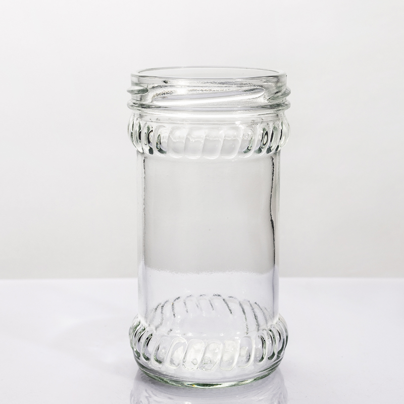280ml Glass Jar with Elegant Embossed Design on the Neck and Base