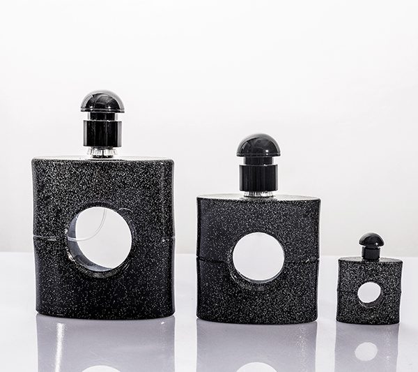 30ml 50ml 100ml Black Glitter Hollow-out Glass Perfume Bottle