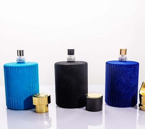 30ml 50ml 100ml Vertical Stripe Flocked Cylindrical Perfume Bottle
