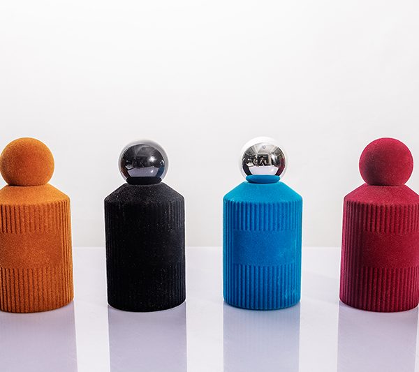 30ml 50ml 100ml Vertical Ribbed Flocked Perfume Bottle with Round Cap